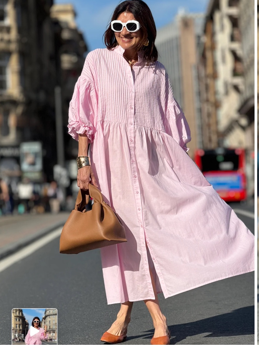 Marielle Almelo Stokkelaar Pink Button-Front Pleated Puff Sleeves Maxi Dress OS